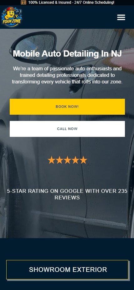 Auto detailing mobile website example