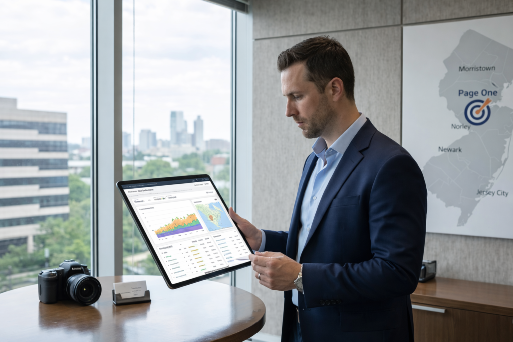 seo specialist reviewing performance for google business page